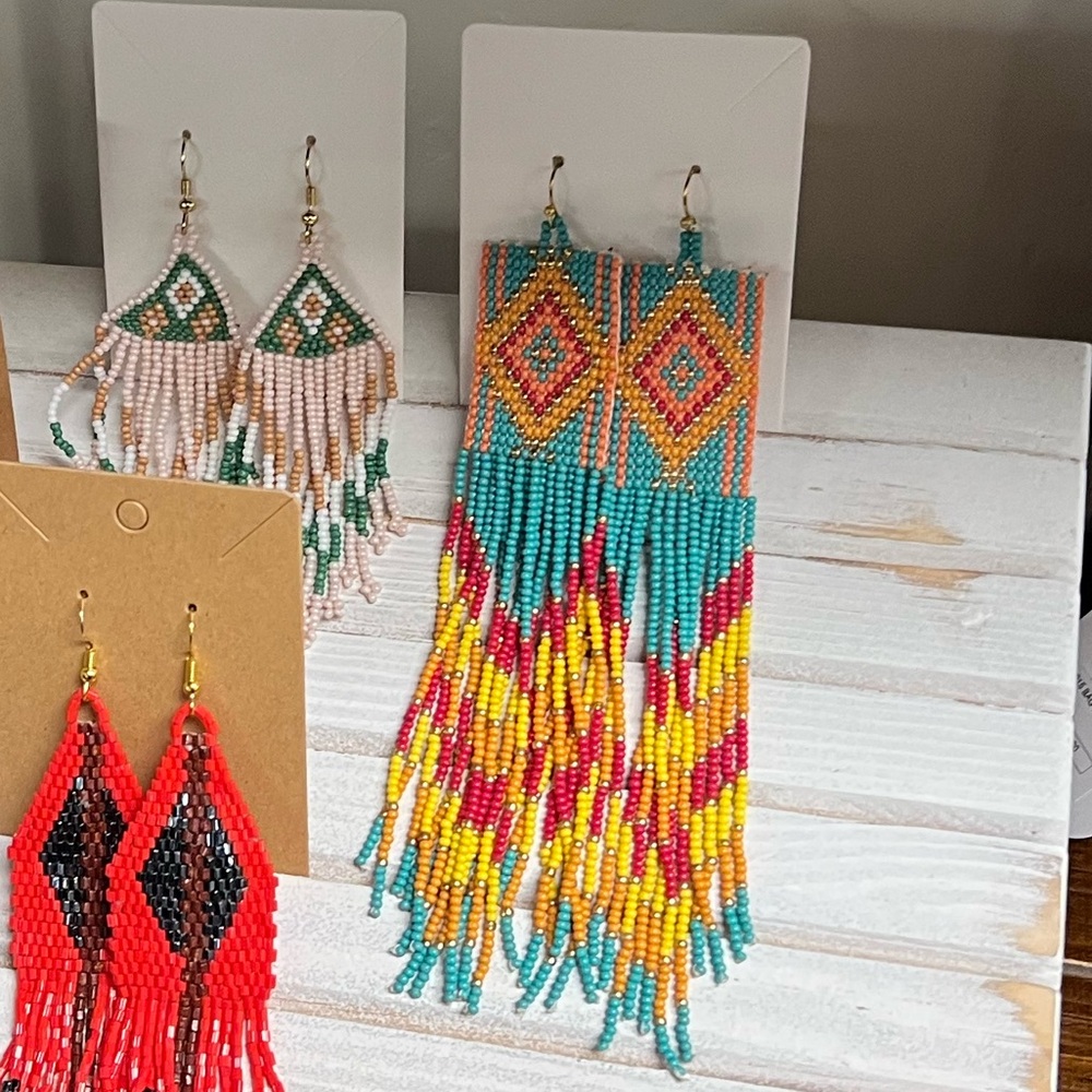 💋Yellow Turquoise Orange Red Gold Beaded boho western tribal earrings jewelry